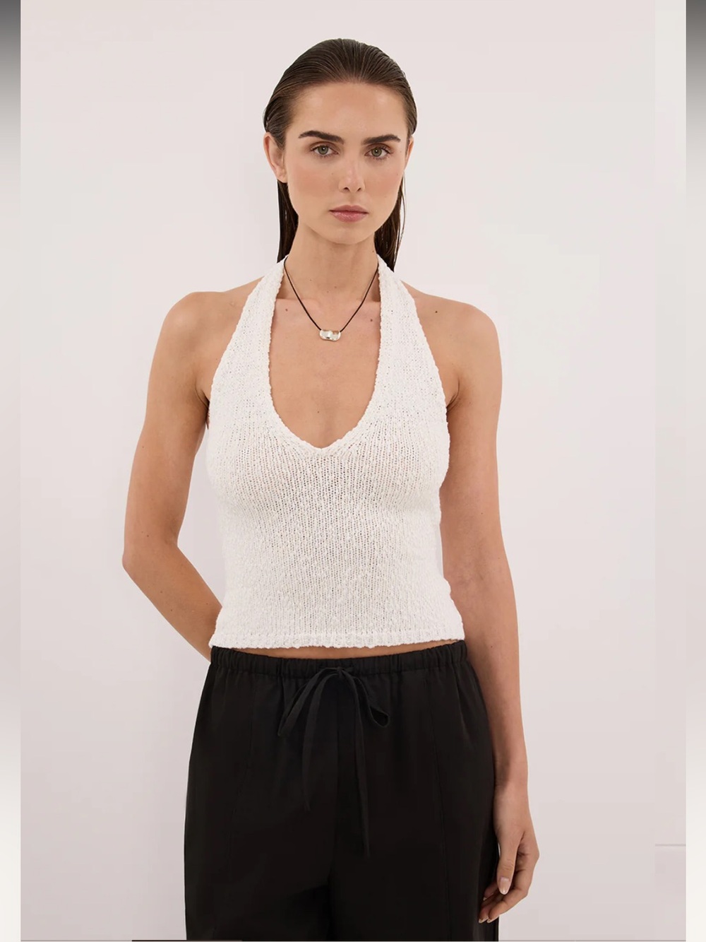 DISSH Dina Off White Sleeveless Halter Knit Top